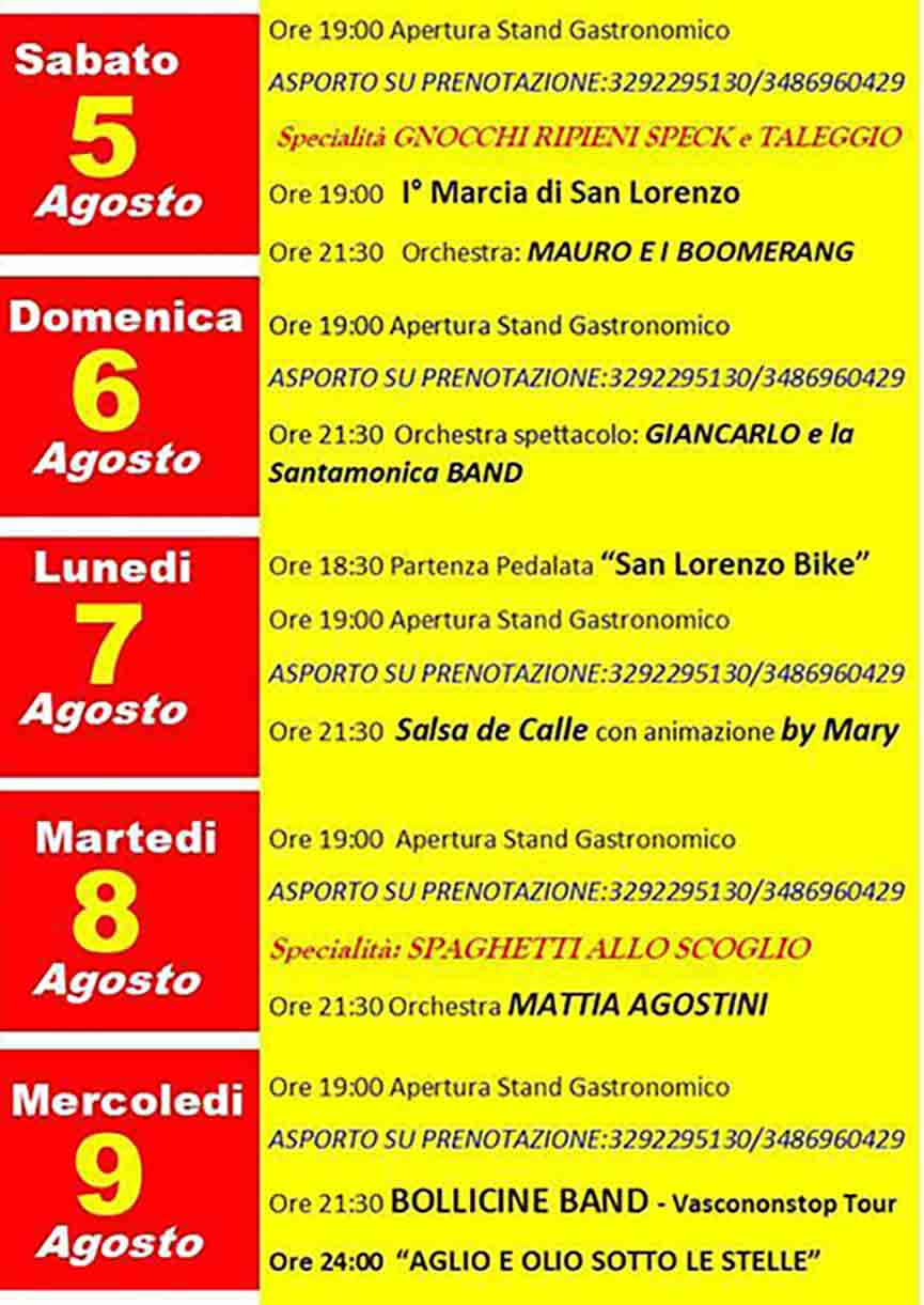 Programma Sagra di San Lorenzo 2023 Campo San Martino